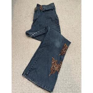 Y2K Arizona Jeans Cheetah Butterfly Flare Jeans Size 12/14